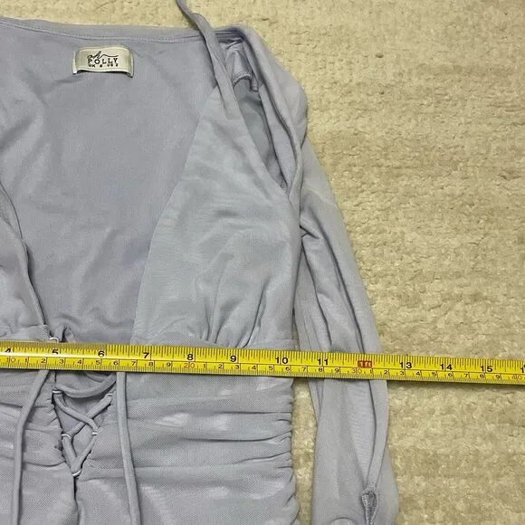 Y2K Style Whimsigoth Fairy Long Sleeve Ruched Mini Dress Purple Oh Polly Size 2 - Picture 8 of 8